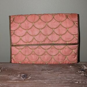 Peach Quilted Clutch With Sections
